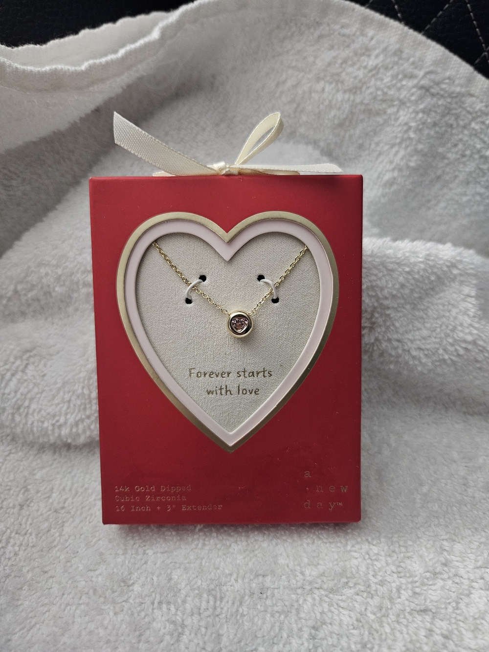 A New Day 14K Gold Dipped Pink Heart Cubic Zirconia Bezel Solitaire Necklace